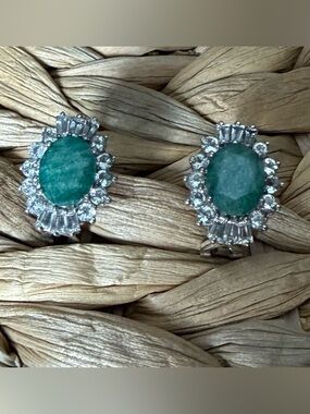 Ross-Simons Emerald and White Topaz Silver Earrings